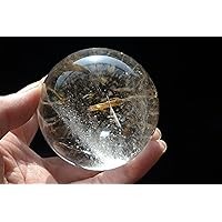 Brazil Clear Gold Rutilated Titanium Crystal Quartz Ball Sphere Orb 64mm Spiritual Reiki Healing