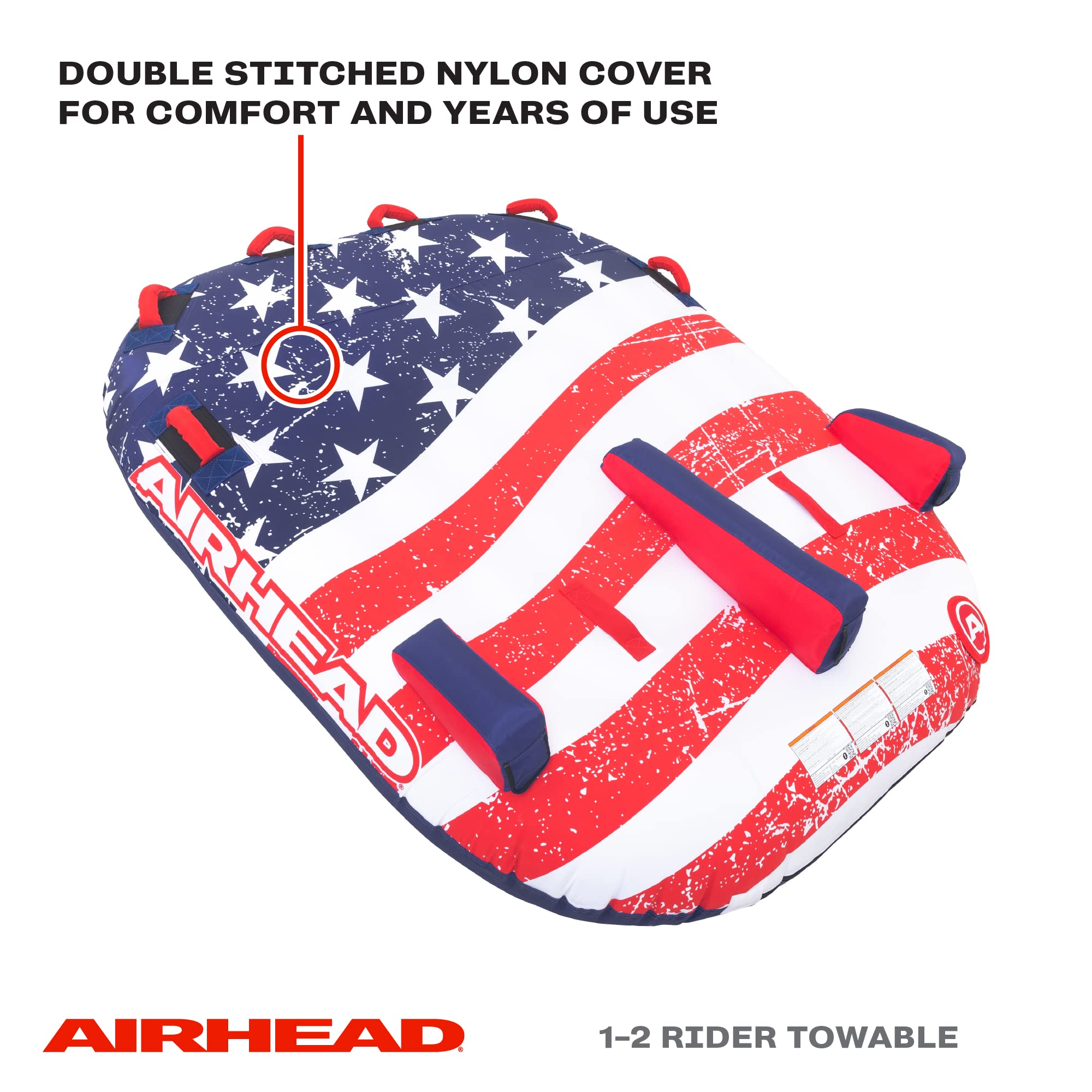 Airhead Stars and Stripes 2, 1-2 Rider Towable Tube for Boating