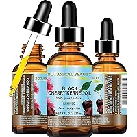 BLACK CHERRY KERNEL OIL Pure Natural Refined Undiluted Cold Pressed Carrier Oil for Face, Skin, Body, Feet, Hair, Massage, Nails. 4 Fl. oz - 120 ml. by Botanical Beauty