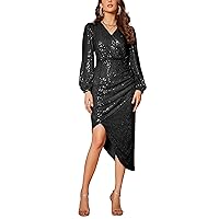 GRACE KARIN Women's 2023 Sexy Sequin Dress Sparkly Glitter Wrap V Neck Bodycon Cocktail Dress Irregular Hem Party Dress