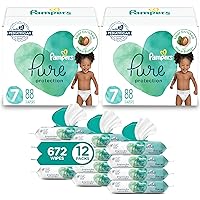 Pure Protection Disposable Baby Diapers Size 7, 2 Month Supply (2 x 88 Count) with Aqua Pure Baby Wipes, 12X Pop-Top Packs (672 Count)