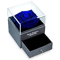 NUPTIO Preserved Fresh Flower Rose in a Jewelry Box, Rose Gift Box Eternal Flowers Infinity Rose for Women, Blue Everlasting Rose for Wedding Valentine's Day Birthday Mother's Day Present