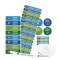 155 pcs Personalized Name Labels for Kids School. 100 Iron on Labels for Clothing and 55 Name tag Stickers. Labels to Mark Clothes and School Supplies. (Color 5)