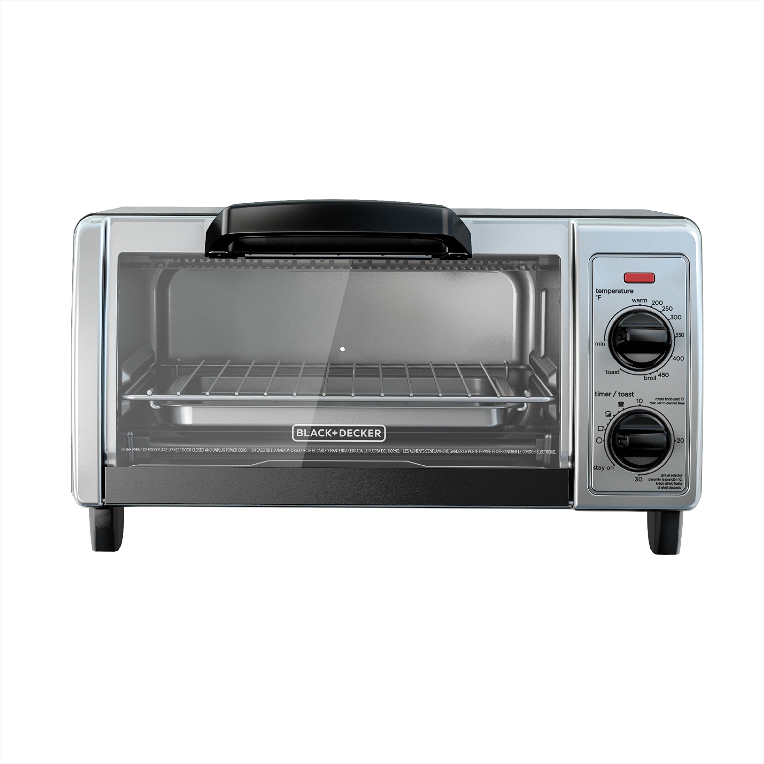 BLACK+DECKER 4-Slice Toaster Oven with Easy Controls, Stainless Steel, TO1705SB,Medium