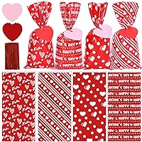 Whaline 160Pcs Valentine's Day Cellophane Bags with 40Pcs Gift Tags Red Heart Cello Bags with Red Twist Tie Sweet Goodie Candy Treat Bags Party Favor Bags for Wedding Anniversary Supplies