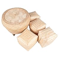 Traditional Handmade Bamboo Sticky Rice Basket - Serving Basket for Rice (Set Steamer-4 Square)
