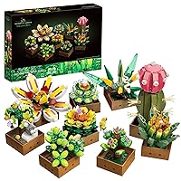 Flower Botanical Bonsai Building Set, Succulent Building Toys - 9 Pack, for Home Decor, Valentine's Day, Mother's Day, Christmas for Adults and Kids - 913pcs