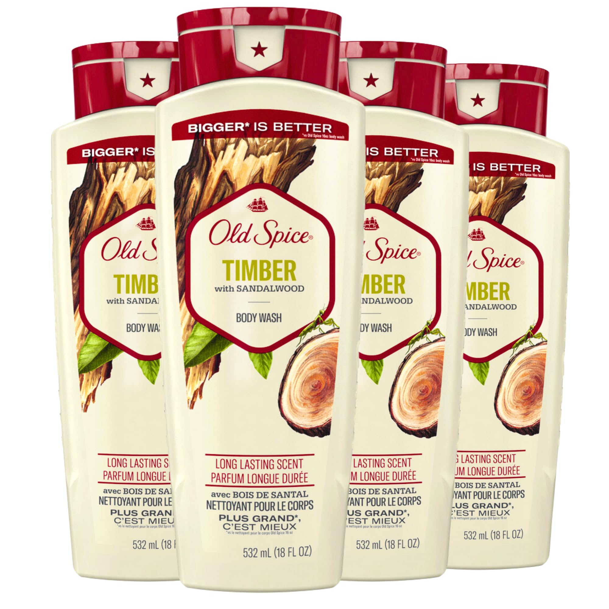 Old Spice Fresher Timber Scent Body Wash for Men, 18 oz (Pack of 4)