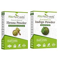 Natural Dye for Black Hair (Henna Leaves Powder, Indigo Leaves Powder Combo Pack) (200 Grams + 200 Grams = 400 Grams Total) - 14 Ounce Pack 2