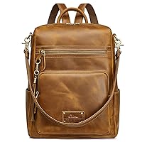 S-ZONE Genuine Leather Women Backpack Purse Vintage Fashion Shoulder Bag Travel Rucksack Daypack with Tassel Luggage Sleeve Light Brown