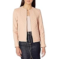 Cole Haan womens Jewel Neck Quilted Leather Jacket