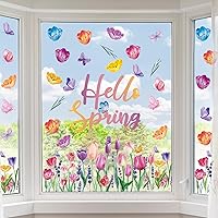 gisgfim Spring Flower Window Clings Tulip Floral Window Decal Spring Floral Window Decoration Garden Butterfly Flower Window Stickers for Spring Home Windows Glass Doors Refrigerator Decor Supplies