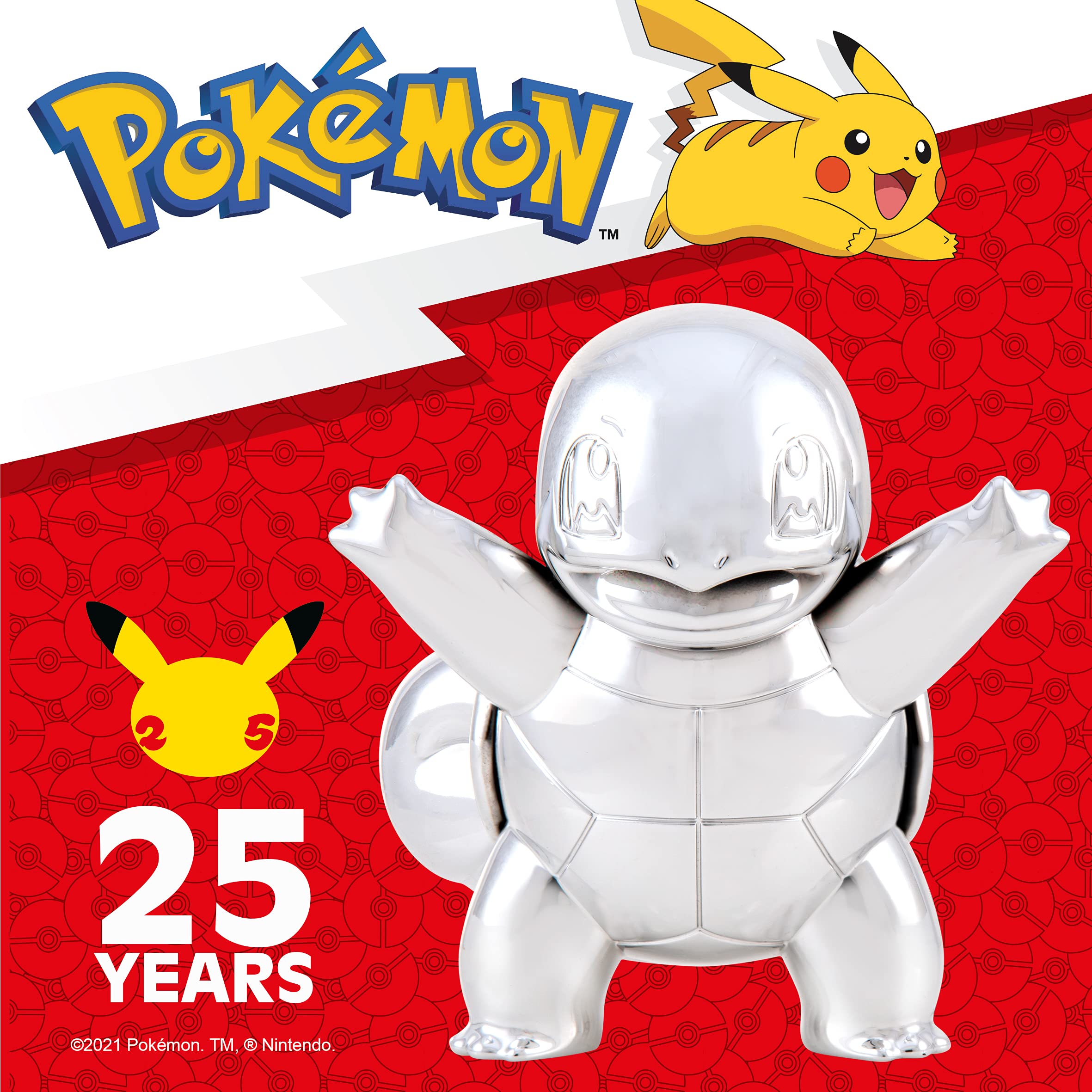 Pokemon 25th Celebration 3-inch Silver Squirtle #2 Figure Fan Must Have Toy - Officially Licensed 25th Anniversary Product from Jazwares