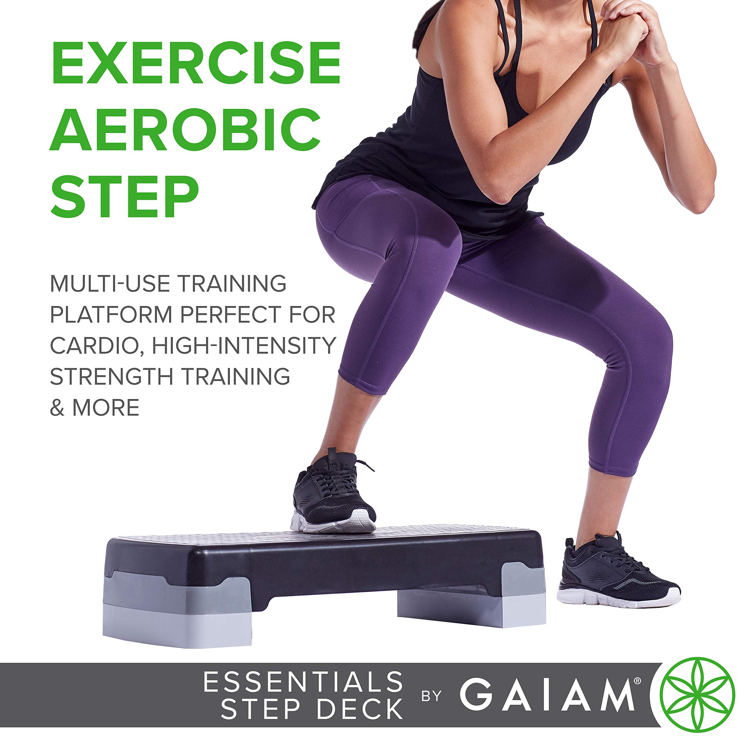 Gaiam Essentials Exercise Step Platform Aerobic Stepper Bench, Fitness Equipment Workout Deck with Adjustable Riser Height & Non Slip Textured Surface, Black