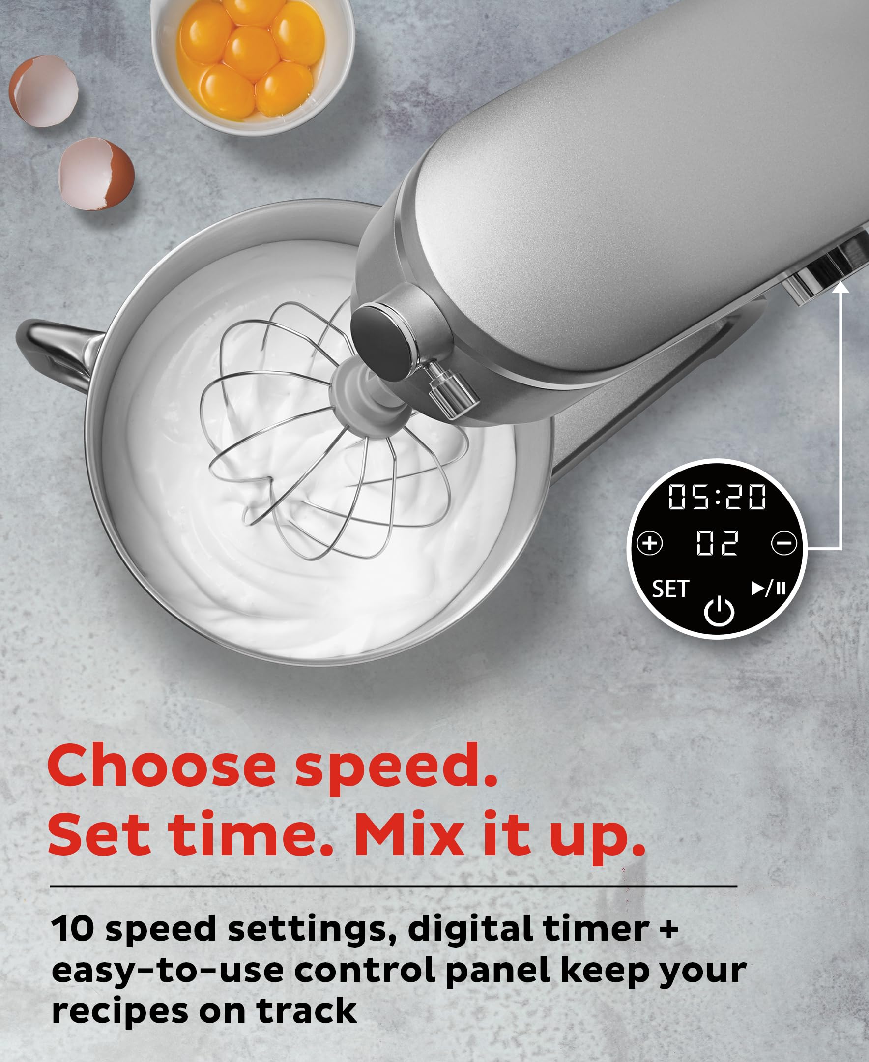 Instant Pot Stand Mixer Pro,600W 10-Speed Electric Mixer with Digital Interface,7.4-Qt Stainless Steel Bowl,From the Makers of Instant Pot,Dishwasher Safe Whisk,Dough Hook and Mixing Paddle,Silver