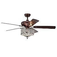 Warehouse of Tiffany Irene Rustic Bronze 52-Inch 5-Blade Metal/Crystal Drum Shade Lighted Ceiling Fan, Brown