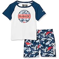 Hurley boys Swim Suit 2-piece Outfit Rash Guard Set, Blue/Sharkbait, 12 Months US