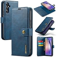 ZORSOME DG.MING for Samsung Galaxy A35 5G Genuine Leather Wallet Case, Detachable 2 in 1 Split Leather Wallet Phone Cover,Magnetic Pouch Shell (Blue)