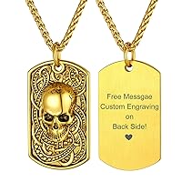 ChainsHouse Skull Necklace for Men, Retro Gothic Punk Jewelry Biker Necklace for Men Women Free Engraving Stainless Steel Dog Tag Pendant Necklace,with Gift Box