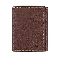 mens Genuine Leather Rfid Blocking Trifold Travel Accessory Tri Fold Wallet, Brown, One Size US