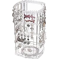 360 Rotating Earring Holder Organizer Clear Jewelry Displays Dangle Earinging Rack Necklace Bracelet Carousel Tree Towers,4 Tier Hanging Earring Display Stands For Selling,Pack of 1