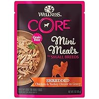Wellness CORE Natural Grain Free Small Breed Mini Meals Wet Dog Food, Shredded Chicken & Turkey Dinner in Gravy, 3-Ounce Pouch (Pack of 12)
