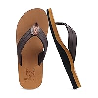 KuaiLu Men's Yoga Mat Leather Flip Flops Thong Sandals with Arch Support
