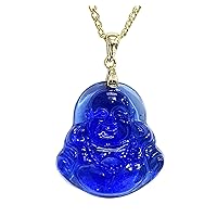 Happy Laughing Buddha Blue Jade Pendant Necklace Cuban Chain Genuine Certified Grade A Jadeite Jade Hand Crafted, Jade Necklace, 14k Gold Filled Laughing Jade Buddha necklace, Jade Medallion