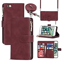 Cavor for iPhone 6 Plus Case Wallet,iPhone 6 Plus Case with Strap Stand,Phone Case iPhone 6s Plus Case with Card Holder for Women Men,Leather Magnetic Shockproof Protective Cover,Wine Red