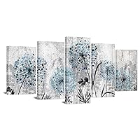 RnnJoile 5 Pieces Dandelion Wall Art Rustic Blue Floral Canvas Picture for Farmhouse Home Office Decor Grey Framed Artwork Ready to Hang