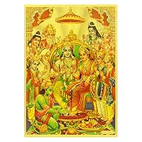 Yogic Mantra Sri Ram Darbar Photo | Unframed 5x7 Inch | 180 GSM Gold Foil Paper | Embossed Printing | Lord Ram Sita Lakshman Hanuman Wall Decor Poster | Diwali Art Gift | For Home Mandir Office Temple