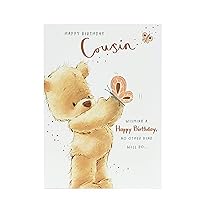 Birthday Card for Cousin - Cute Teddy Bear Design, Gold, 140mm x 195mm
