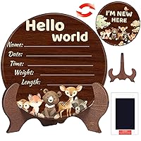 Baby Announcement Hello World Newborn Welcome Sign, Birth Name Wooden Signs for Hospital Nursery, Many Animals Cute New Born Boy Girl Shower Gifts Room Decor Keepsake