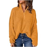 2023 Women's Stand Collar 1/4 Zip Chunky Knit Pullovers Long Sleeve Casual Sweaters Fall Winter Solid Color Jumper