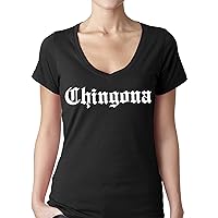 Chingona Funny Mexican Chicana Chola Spanish T-Shirt Women's Fit V-Neck