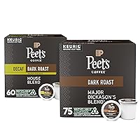 Bundle of Peet's Coffee, Dark Roast Decaffeinated K-Cup Pods for Keurig Brewers - Decaf House Blend, 60 Count + Dark Roast K-Cup Pods for Keurig Brewers - Major Dickason's Blend 75 Count