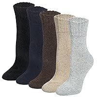 Loritta Pack of 5 Womens Winter Socks Warm Thick Knit Wool Soft Vintage Casual Crew Socks Gifts