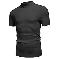 Men's Turtleneck T-Shirts Slim Fit Short Sleeve Sweater Lightweight Mockneck Pullover