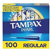 Pearl Tampons Regular Absorbency, With Leakguard Braid, Unscented, 50 Count x 2 Packs (100 Count total)