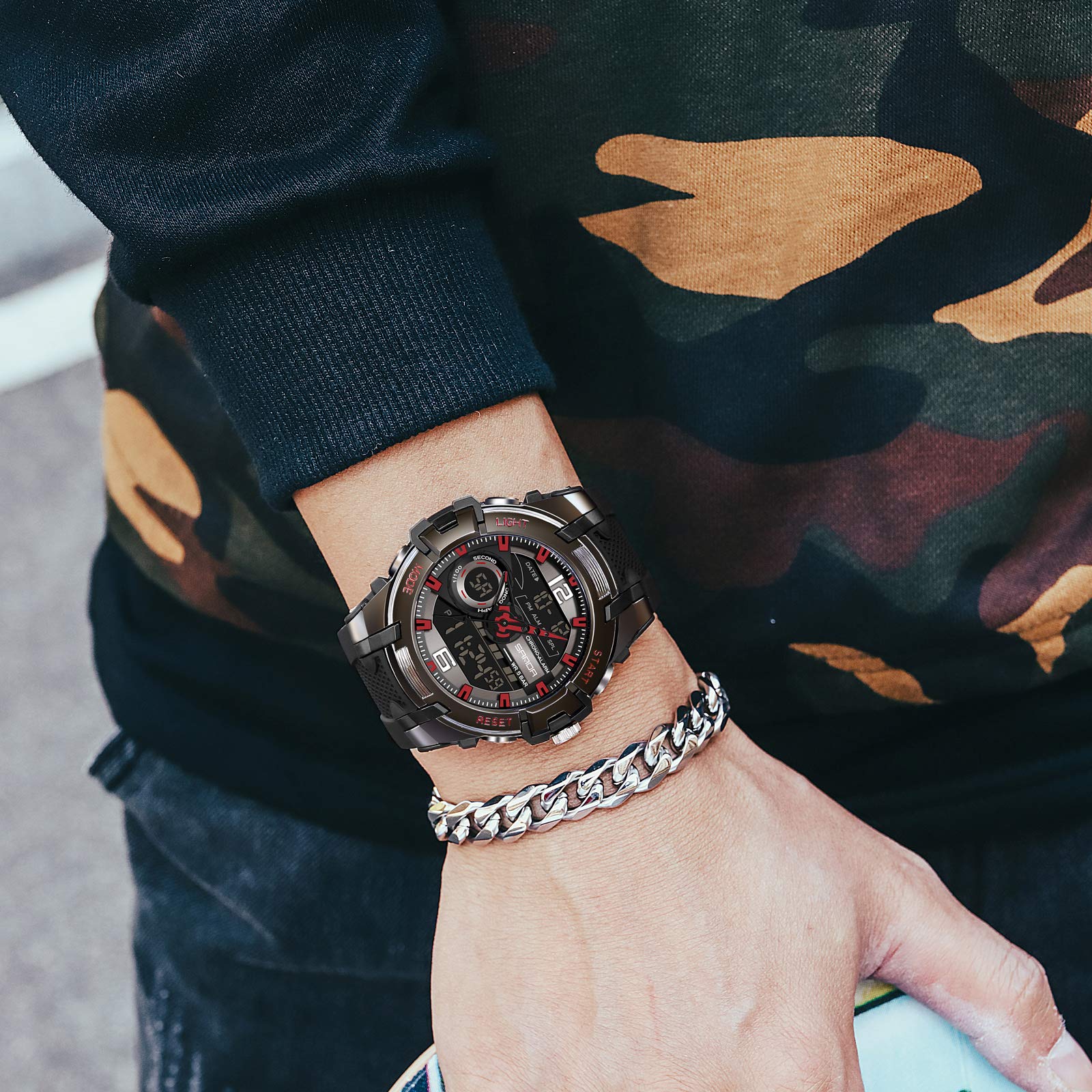 rorios Herren Uhren Analog-Digital Armbanduhren Wasserdicht Militär Sportuhr Multifunktions Uhr mit Alarm Timer Modisch Männer Uhren