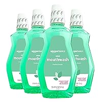 Amazon Basics Mint Mouthwash, Fresh Mint, 1 Liter, 33.8 Fluid Ounces, 4-Pack (Previously Solimo)