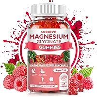 Magnesium Glycinate Gummies 500mg - Sugar Free Magnesium Potassium Supplement Gummies for Adult with Vitamin D, B6,CoQ10 for Calm Magnesium Glycinate Gummies,60 Raspberry Gummies