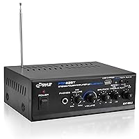 Pyle Bluetooth Mini Blue Series Home Audio Amplifier - Compact Desktop Home Theater-Stereo Amplifier Receiver with USB Charge Port - Pager & Mixer Karaoke Modes - Mic Input (40 Watt x 2) - PTA22BT