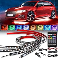4Pcs Car Underglow Neon Accent Strip Lights 252 LEDs RGB 8 Color Sound Active Function Music Mode with Wireless Remote Control Underbody Light Strips for Car Van SUV Truck, 2 Years Warranty