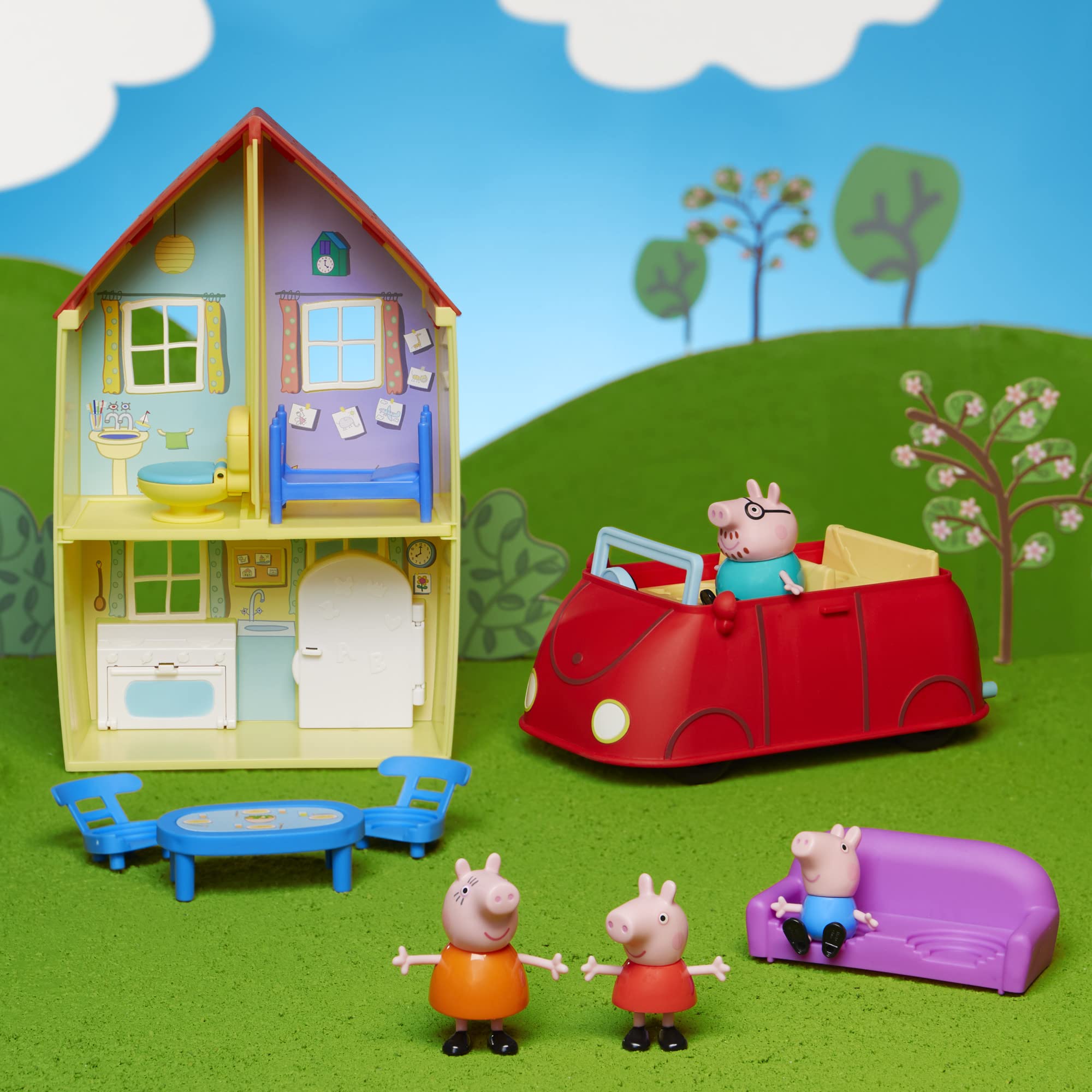 Peppa Pig Toys Peppa's Family Home Combo , Peppa Pig House Playset with 4 Figures and Car , Preschool Toys for 3 Year Old Girls and Boys and Up