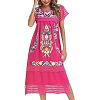YZXDORWJ Women Embroidered Mexican Present Lace Short Sleeves Long Traditional Dress