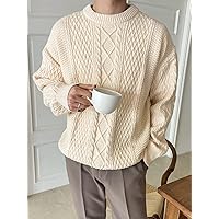 Sweaters for Men- Men Cable Knit Drop Shoulder Sweater (Color : Apricot, Size : Large)