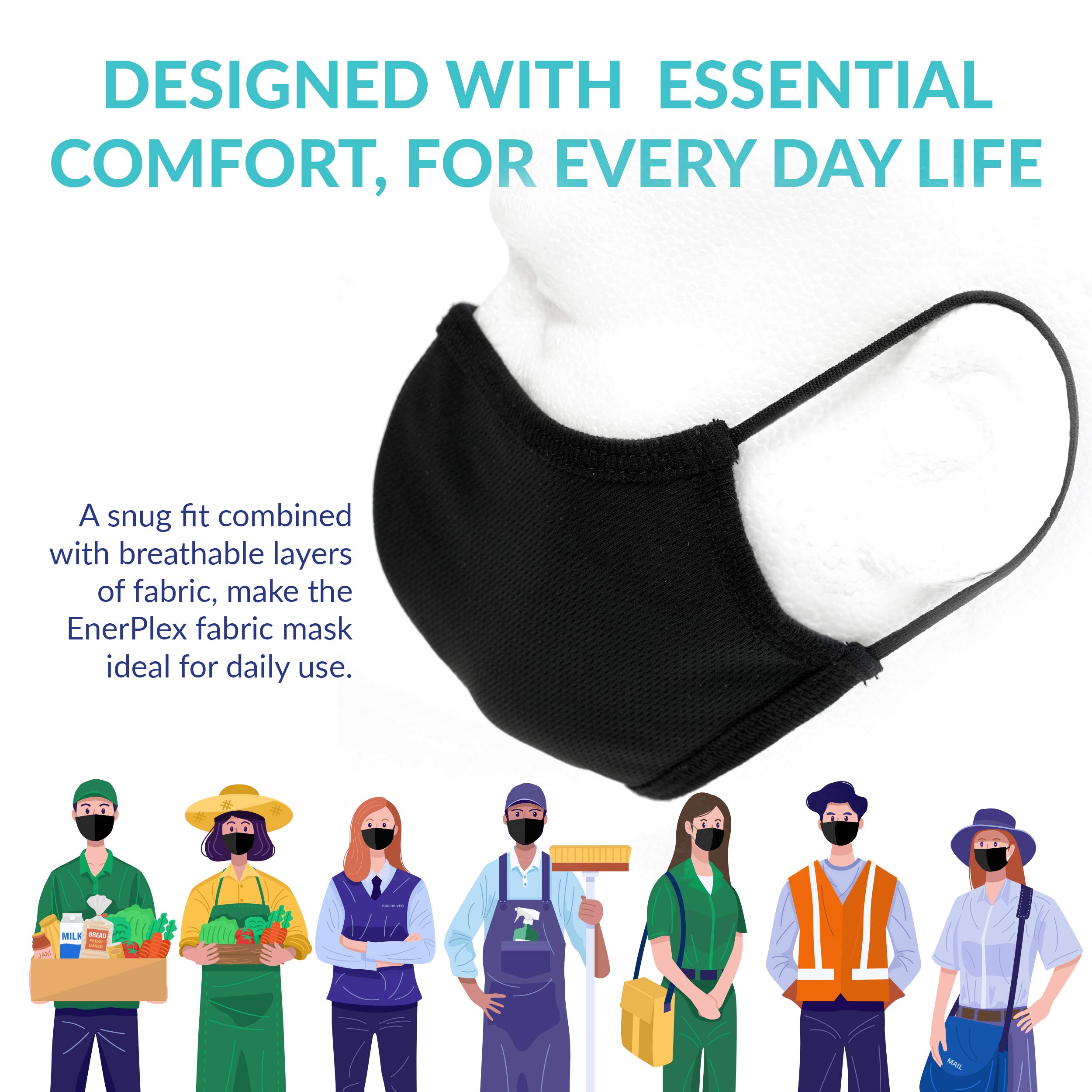 EnerPlex Kids Reusable Face Cloth Mask EXTREME Comfort Kids Face Mask - Breathable Kids SafetyFace Masks, Black Face Masks for Children, Fully Machine Washable Child Safety Mask - CHILD (3 Pack)