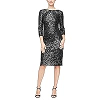 S.L. Fashions Women's 3/4 Sleeve Sequined Stretch Sheath Dress (Petite & Regular)