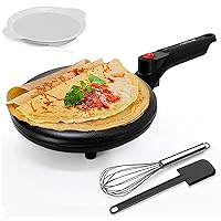 Crepe Maker - Cooks Crepes Bacon, Roti, Tortillas & Pancakes - Nonstick Cooktop - 8-inch Cook Area with On/Off Switch, Automatic Temperature Control & Cool-Touch Handle - Includes Whisk & Spatula